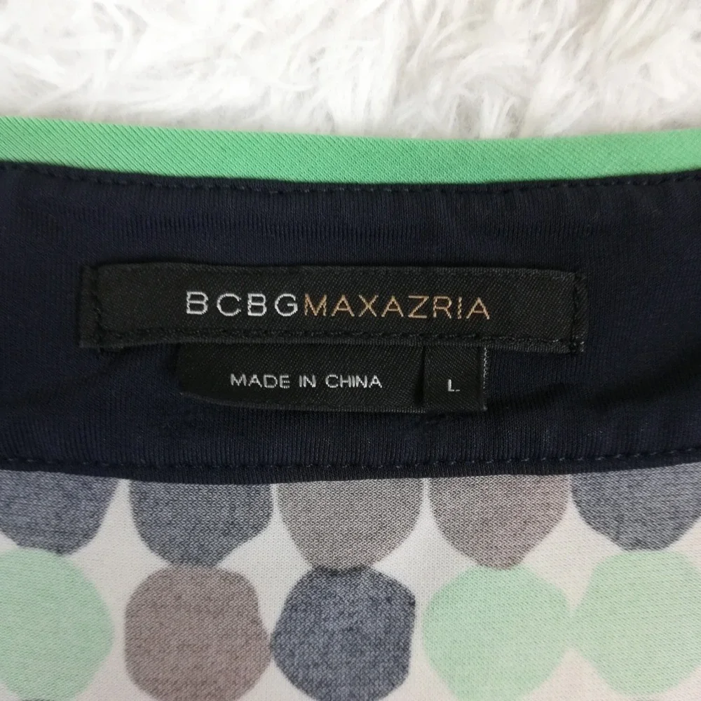 BCBG Maxazria‎ Womens Dress Tent Sleeveless Green Navy Polkadot Pockets Mini L